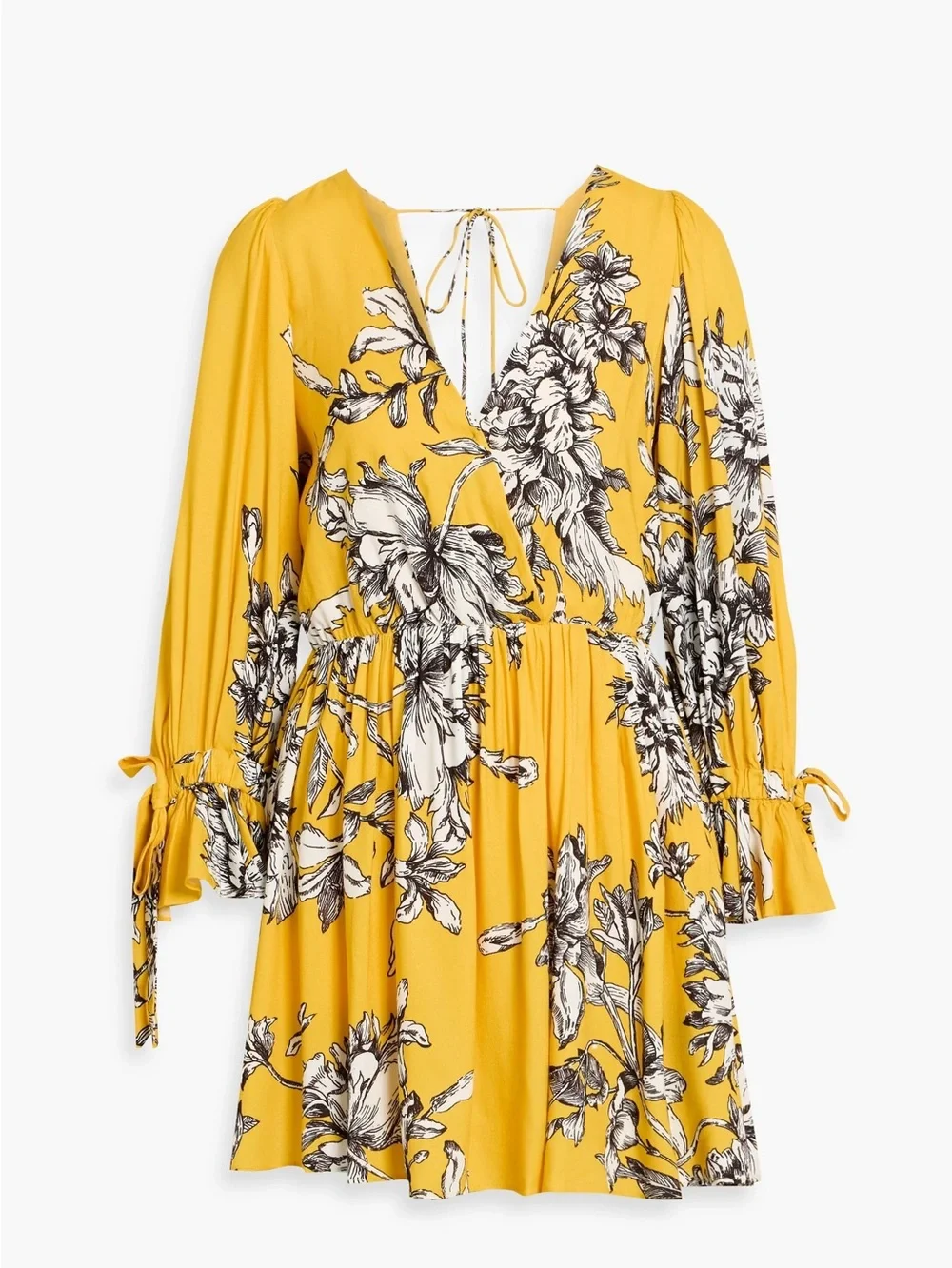Alice + Olivia Clarissa Yellow Floral V-Neck Long Sleeve Mini Dress